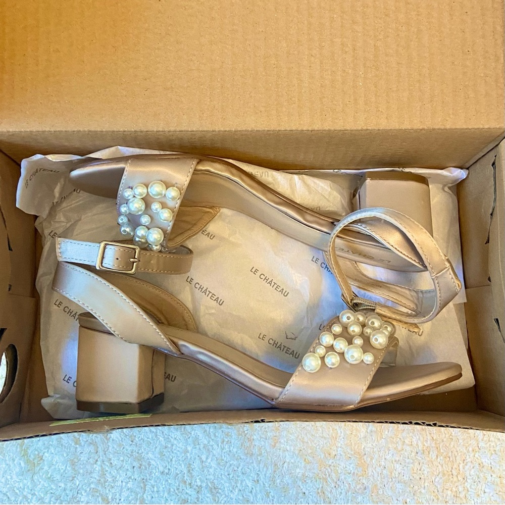 New Pearl Embellished Satin Ankle Strap Heels